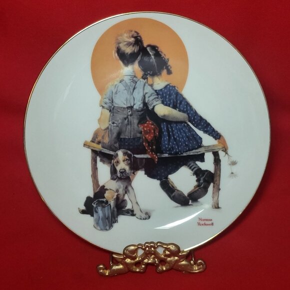 Decorative Plate Puppy Love Norman Rockwell Young Love Danbury Mint 1989 - Picture 9 of 11
